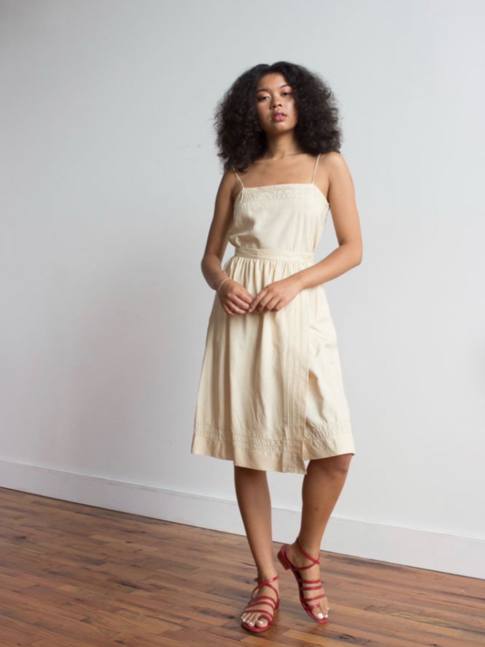 1970s Neiman Marcus Silk Cream Spaghetti-Strap Skirt Set